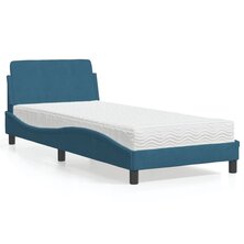 Bed met matras fluweel blauw 90x200 cm