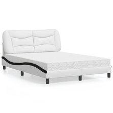 Bed met matras kunstleer wit en zwart 140x190 cm