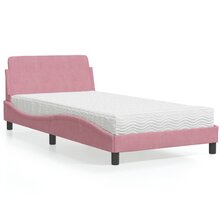 Bed met matras fluweel roze 100x200 cm