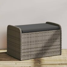 Opbergbankje met kussen 80x51x52 cm poly rattan grijs