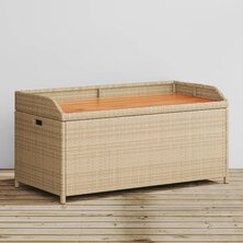 Opbergbankje 100x50x52 cm poly rattan acaciahout gemengd beige