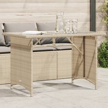 Tuintafel met glazen blad 110x68x70 cm poly rattan beige