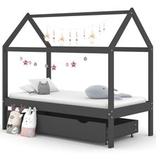 Kinderbedframe met lade grenenhout donkergrijs 80x160 cm