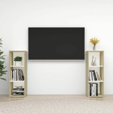 Tv-meubelen 2 st 107x35x37 cm bewerkt houtwit sonoma eikenkleur