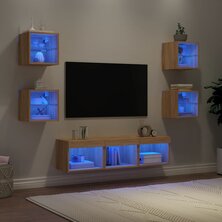 7-delige Tv-wandmeubelset met LED bewerkt hout sonoma eiken