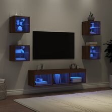 7-delige Tv-wandmeubelset met LED bewerkt hout bruineikenkleur