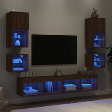 8-delige Tv-wandmeubelset met LED bewerkt hout bruineikenkleur