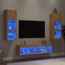 6-delige Tv-wandmeubelset met LED bewerkt hout sonoma eiken