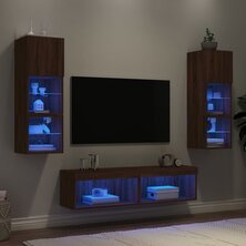 6-delige Tv-wandmeubelset met LED bewerkt hout bruineikenkleur