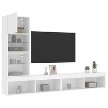 4-delige Tv-wandmeubelset met LED-verlichting bewerkt hout wit