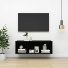 Tv-wandmeubel 37x37x107 cm bewerkt hout hoogglans zwart