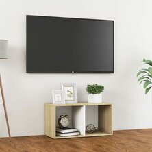 Tv-meubel 72x35x36,5 cm bewerkt hout wit en sonoma eikenkleurig
