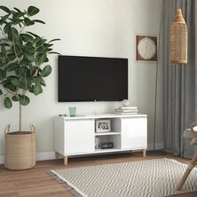 Tv-meubel met houten poten 103,5x35x50 cm hoogglans wit