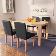 Eettafel met stoelen kunstleer en eiken zwart 5 st