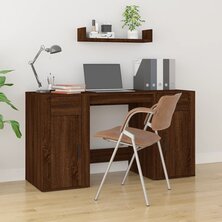 Bureau met kast bewerkt hout bruin eikenkleur