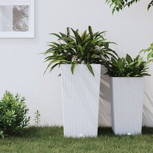 Plantenbak met uitneembare bak rattan-look 21/49 L PP wit