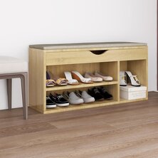 Schoenenbank met kussen 104x30x49 cm bewerkt hout sonoma eiken