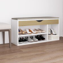 Schoenenbank en kussen 104x30x49 cm hout wit sonoma eiken