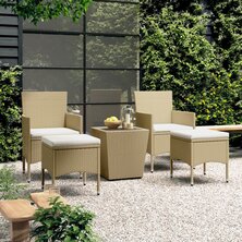 5-delige Bistroset poly rattan en gehard glas beige