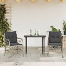 3-delige Bistroset met kussens poly rattan lichtgrijs