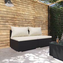 2-delige Loungeset met kussens poly rattan zwart