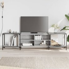 Tv-meubel 203x37x50 cm bewerkt hout grijs sonoma eikenkleurig