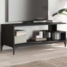 Tv-meubel 102x40x41 cm bewerkt hout en gepoedercoat staal zwart