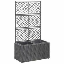 Latwerkplantenbak verhoogd met potten 58x30x107 cm rattan zwart