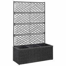 Latwerkplantenbak verhoogd met potten 83x30x130 cm rattan zwart