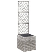 Latwerkplantenbak verhoogd met 1 pot 30x30x107 cm rattan grijs