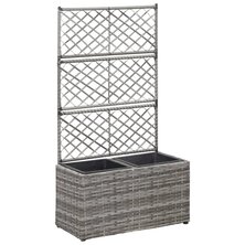 Latwerkplantenbak verhoogd met potten 58x30x107 cm rattan grijs