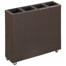 Plantenbak verhoogd met 4 potten 80x22x79 cm poly rattan bruin