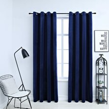 Gordijn verduisterend met ringen 2 st 140x175 cm fluweel blauw