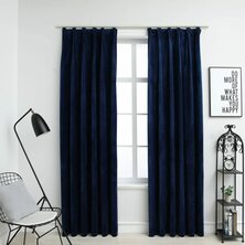 Gordijnen verduisterend 2 st met haken 140x245 cm fluweel blauw