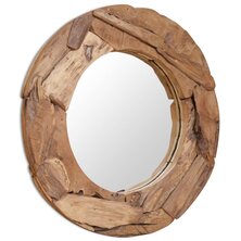 Decoratieve spiegel rond 80 cm teakhout