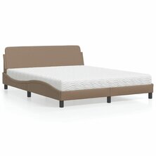 Bed met matras kunstleer cappuccinokleurig 160x200 cm