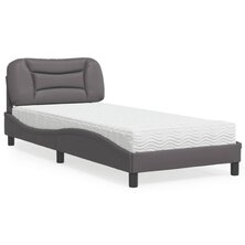 Bed met matras kunstleer grijs 80x200 cm