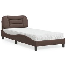 Bed met matras kunstleer bruin 90x190 cm