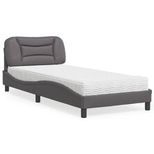 Bed met matras kunstleer grijs 90x200 cm