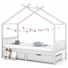 Kinderbedframe met lades massief grenenhout 90x200 cm wit