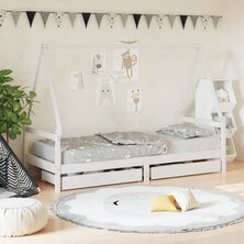 Kinderbedframe met lades 90x190 cm massief grenenhout wit