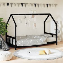 Kinderbedframe 90x200 cm massief grenenhout zwart