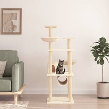 Kattenmeubel met sisal krabpalen 141 cm cr&egrave;mekleurig