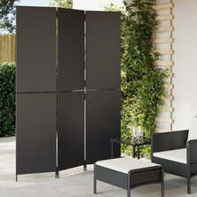 Kamerscherm 3 panelen poly rattan zwart