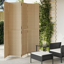 Kamerscherm 4 panelen poly rattan beige