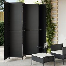 Kamerscherm 6 panelen poly rattan zwart