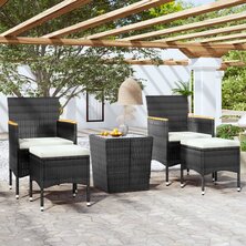 5-delige Bistroset poly rattan en gehard glas zwart