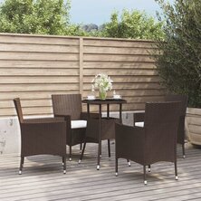 5-delige Bistroset met kussens poly rattan bruin