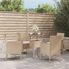 5-delige Bistroset met kussens poly rattan beige