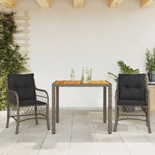 3-delige Bistroset met kussens poly rattan grijs